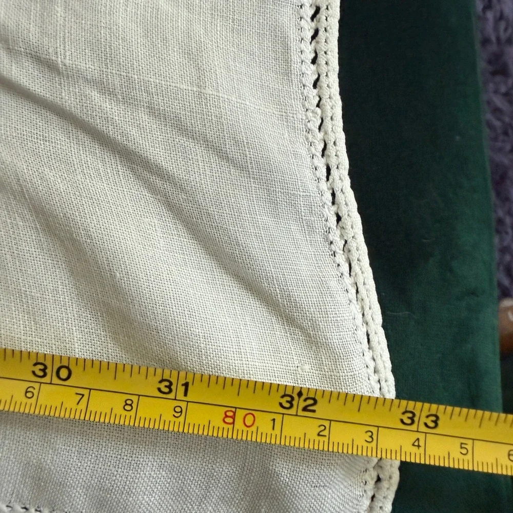 Vintage Hand Embroidered Linen Tablecloth Floral Cross Stitch White Lace 33